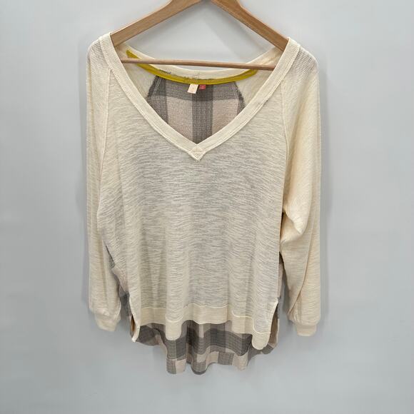 Anthropologie Pilcro Knit V-Neck Sweater with Plaid Back // XS - Picture 4 of 11